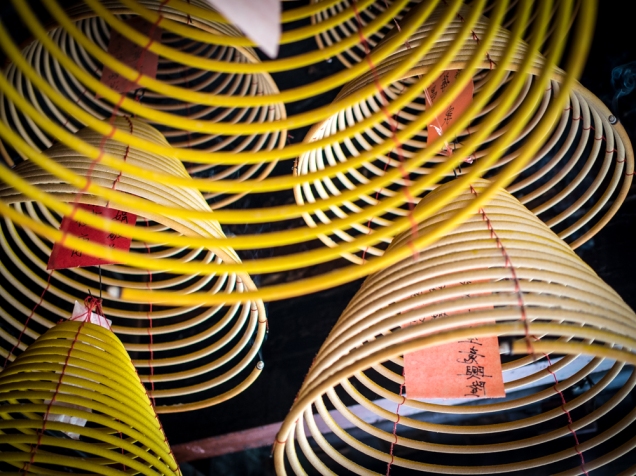 colorful spiral incense in Chinese temple